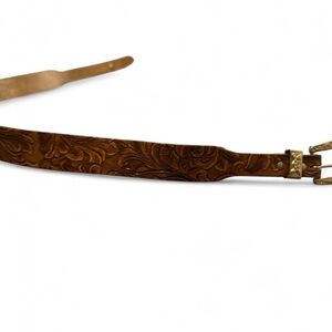 Brown vintage leather belt with floral design